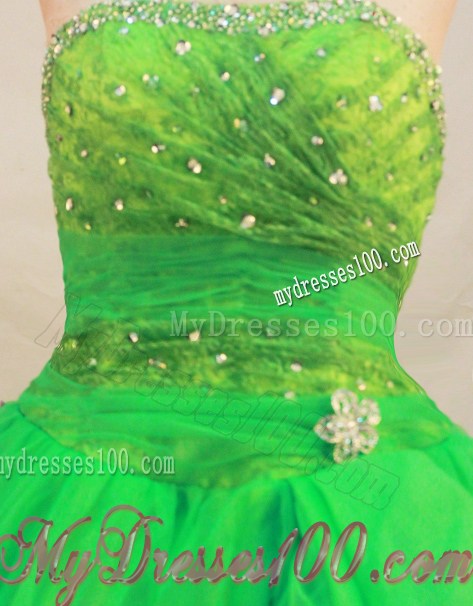 Ball Gown Spring Green Lace-Up Rhinestones Decorate Quinceanera Gown Dress
